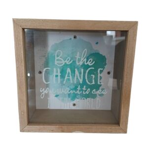 Wooden Shadow Piggy Bank Savings Coin Box Be The Change You Want To See Decor